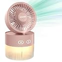 COSTAR Portable Table Fan with Mist Humidify, USB Rechargeable Fan w/Night Light, Brushless 3 Speeds Personal Mini Fan, 180° Rotate Evaporative Air Cooler 350ml Water Tank (Pink)