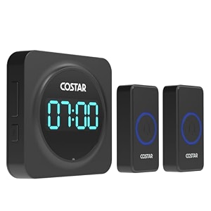 costar door bell - calling bell wireless with 24-hour time display wireless doorbell for home 1000ft range operating with 58 chimes 5 levels adjustable volumepebble 705 black 2 push button