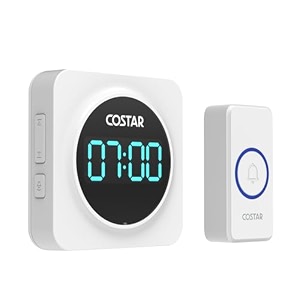 costar door bell - calling bell wireless with 24-hour time display wireless doorbell for home 1000ft range operating with 58 chimes 5 levels adjustable volumepebble 700 black