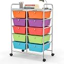COSTWAY 10 Drawer Rolling Storage Cart, Utility Cart with Lockable Wheels