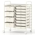 COSTWAY 12 Drawer Rolling Storage Cart, Utility Cart with Metal Frame
