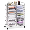 COSTWAY 15 Drawer Rolling Storage Cart, Mobile Storage Organizer