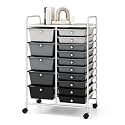 COSTWAY 15 Drawer Rolling Storage Cart, Mobile Storage Organizer