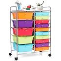 COSTWAY 15 Drawer Rolling Storage Cart, Mobile Storage Organizer