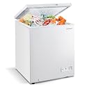 COSTWAY Chest Freezer, 5 Cu.ft Single Door Deep Refrigerator with 7-Grade Temperature Range -11°F to 10°F, Compact Freezer with Removable Basket, Two Casters for Apartment, Bars, RVs, Kitchen, White