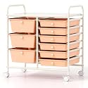 COSTWAY Rolling Storage Cart with 9 Drawer, Utility Cart with Metal Frame