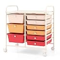 COSTWAY Rolling Storage Cart with 9 Drawer, Utility Cart with Metal Frame