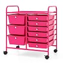 COSTWAY Rolling Storage Cart with 9 Drawer, Utility Cart with Metal Frame