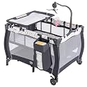 Costzon 3 in 1 Pack and Play with Bassinet, Portable Baby Playard with Changing Table, Music Box, Hangings, Wheels/Brake, Basket, Foldable Infant Bassinet Crib for Baby Toddlers Indoor Outdoor