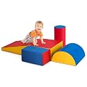 Costzon Crawl and Climb Play Set, Colorful 5 Piece Lightweight Foam Shape for Climbing, Crawling &amp; Sliding, Safe Soft Block for Preschoolers, Baby, Kids (Ruby Red)