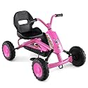 Costzon Go Kart for Kids, 4 Wheel Toddler Ride On Pedal Car (Pink)