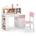 Costzon Kids Desk and Chair Set, Computer Workstation for Ages 5-12 (Pink)