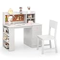 Costzon Kids Desk and Chair Set, Computer Workstation for Ages 5-12 (White)