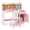 Costzon Kids Desk and Chair Set with Hutch & Storage for Ages 5-12 (Pink)