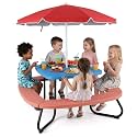 Costzon Kids Picnic Table, 8 Person Kids Outdoor Table and Chairs with Foldable & Adjustable Umbrella, 4 Built-in Benches, Toddler Outdoor Furniture for Backyard, Patio, Garden (Red)