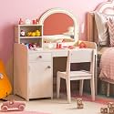 Costzon Kids Vanity with Lights, 2 in 1 Princess Makeup Desk &amp; Chair Set with Lighted Mirror, Drawer, Storage Shelves &amp; Cabinet, Toddler Dressing Table, Vanity Set for Little Girls, White