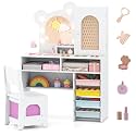Costzon Kids Vanity with Lights, Girls Vanity Set with Mirror, Storage Drawers, Cabinet &amp; Shelves, Toddler Makeup Vanity Desk Dressing Table, Wooden Kids Vanity Table and Chair Set (White)