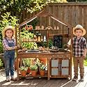 Costzon Mud Kitchen for Kids Outdoor, Wooden Pretend Play Kitchen w/Canopy