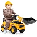 Costzon Ride On Bulldozer, Sit and Scoot Ride on Push Car for Toddlers with Helmet, Front Loader Shovel &amp; Engine Sound, Under-seat Storage, Anti-Rollover Device, Kids Construction Truck, Gift