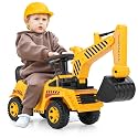 Costzon Ride On Excavator, Kids Construction Digger Truck, Ride on Push Car for Toddlers w/Working Shovel, Engine Sound, Under-seat Storage, Anti-Rollover Device, Sliding Car Vehicle Toy(Excavator)