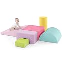 Costzon Toddler Climbing, 6 Pieces Climb and Crawl Playset with PU Cover for Baby Crawling, Climbing &amp; Walking, Indoor Foam Climbing Blocks for Toddlers 1-3, Light Pink