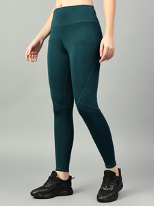 cosvos solid women dark green tights
