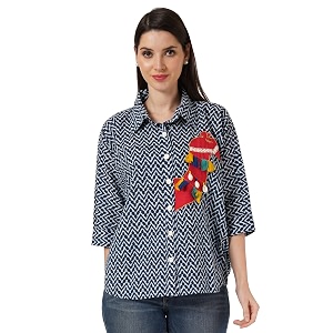 cotland fashions printed cotton oversized button down shirt for women