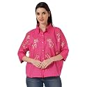 COTLAND Fashions Printed Cotton Oversized Button Down Shirt for Women