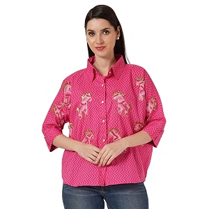cotland fashions printed cotton oversized button down shirt for women