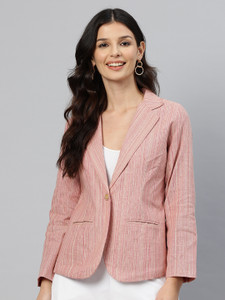 Cottinfab Striped Single Breasted Casual Women Blazer