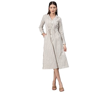 Cottinfab Women Beige and White Striped Cotton