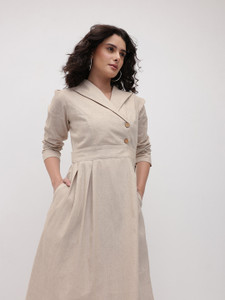 Cottinfab Women A-line Beige Midi Calf Length