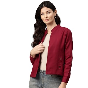 Cottinfab Women Maroon Lightweight Open Front Casual