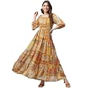 Cottinfab Women Mustard Yellow Ethnic Printed A-Line