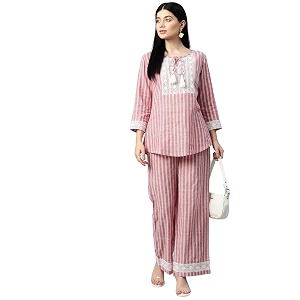Cottinfab Women Striped Red White Front