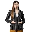 Cottinfab WomenBlack amp Beige Striped Single-Breasted Blazer
