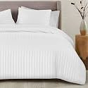 Cottington Lane - 3 PC Elegant Duvet Cover King Size - 400 Thread Count 100% Cotton - Duvet/Quilt/Razai Cover Come with Zipper Closer for Protect Your Super Soft Comforter |White Sriped