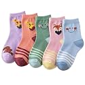Cotton Ankle Socks for Girl, 5 Pairs, assorted pastel color Prints, Multicolour, for Girls (2-12 Years)