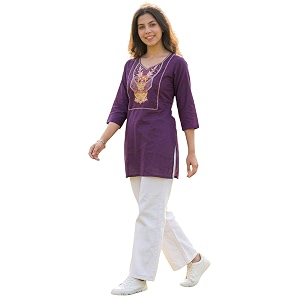 Cotton Blend Embroidered Straight Kurta for Women