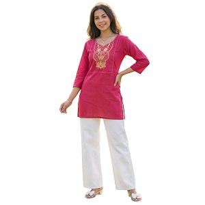 Cotton Blend Embroidered Straight Kurta for Women