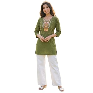 Cotton Blend Embroidered Straight Kurta for Women