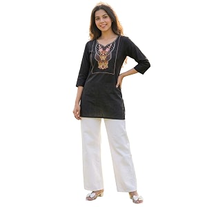 Cotton Blend Embroidered Straight Kurta for Women