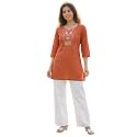 Cotton Blend Embroidered Straight Kurta for Women
