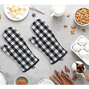 cotton candy - oven gloves heat proof microwave oven gloves for kitchen cooking amp baking - heat resistant protection of hands from hot utensilsoven mitts - 734x 1334- black amp white checked