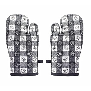 cotton candy - oven gloves heat proof microwave oven gloves for kitchen cooking amp baking - heat resistant thick amp safe protection of hands glove 734x 1334- floral checked white amp black 2