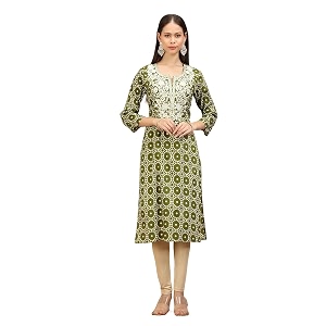Cotton Culture Mehndi Green Jaipuri Cotton Embroidered