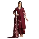 Cotton Culture Wine Embroidered Roman Silk Kurta