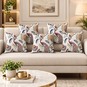 cotton cushion covers 16x16 inch  hand block floral print pillow covers for sofa couch amp bedroom pack of 5 red yellow