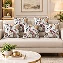 Cotton Cushion Covers 16x16 Inch – Hand Block Floral Print Pillow Covers for Sofa, Couch &amp; Bedroom (Pack of 5) (Red Yellow)