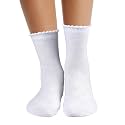 COTTON DAY Kids Girls White Dressy Textured Thin Socks Scallop Top 5 Pack